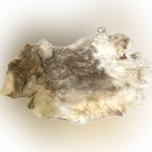 VTG RABBIT PELT FUR TRAINING SEWING COLLAR CUFFS QUILT SQUARE 16x10” WHITE BROWN